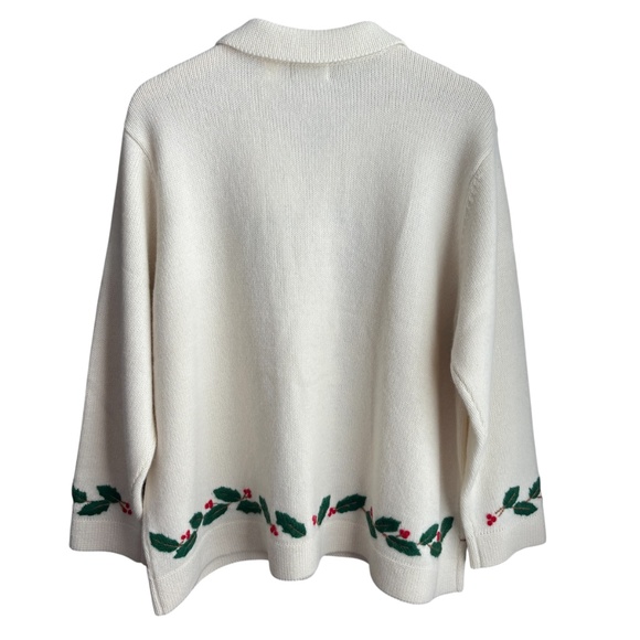 Vintage Liz Claiborne Christmas Button Up Cardigan Sweater Sz S Holly Mistletoe - Picture 4 of 8